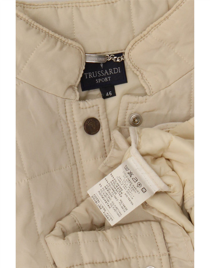 Trussardi Womens Quilted Jacket IT 46 Large Off White Polyester