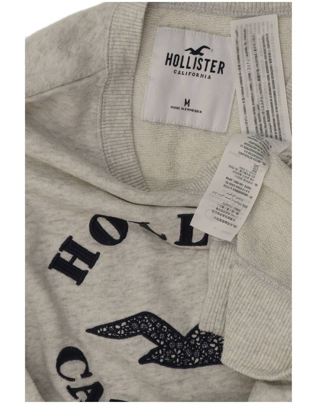 HOLLISTER Mens Graphic Sweatshirt Jumper Medium Grey Cotton