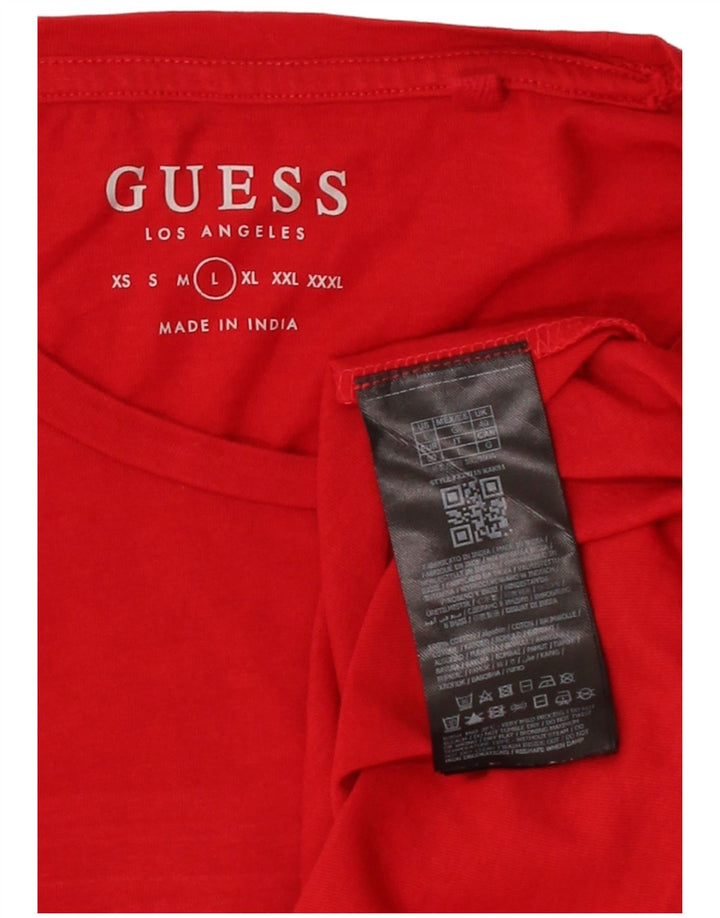 GUESS Mens Graphic T-Shirt Top Large Red Cotton