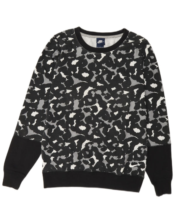 Nike Womens Sweatshirt Jumper UK 14 Medium Black Animal Print