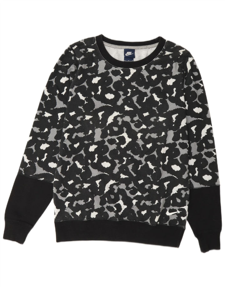 Nike Womens Sweatshirt Jumper UK 14 Medium Black Animal Print