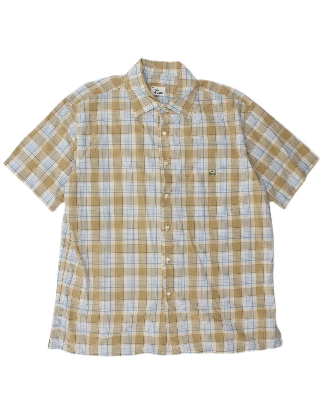 LACOSTE Mens Short Sleeve Shirt Size 46 2XL Khaki Check