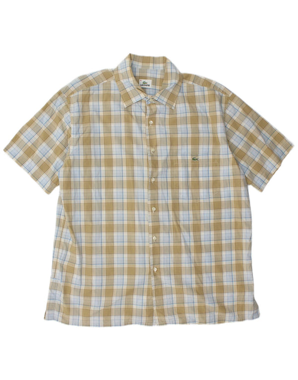 LACOSTE Mens Short Sleeve Shirt Size 46 2XL Khaki Check