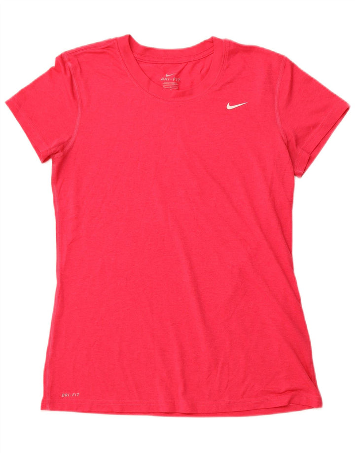 NIKE Womens Dri Fit T-Shirt Top UK 12 Medium Pink Polyester