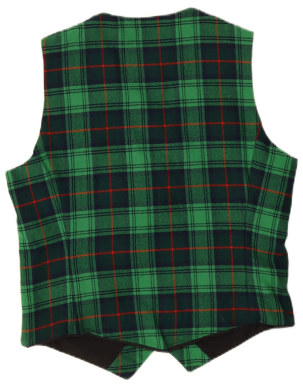 Vintage Mens Waistcoat UK 38 Medium Green Plaid New Wool