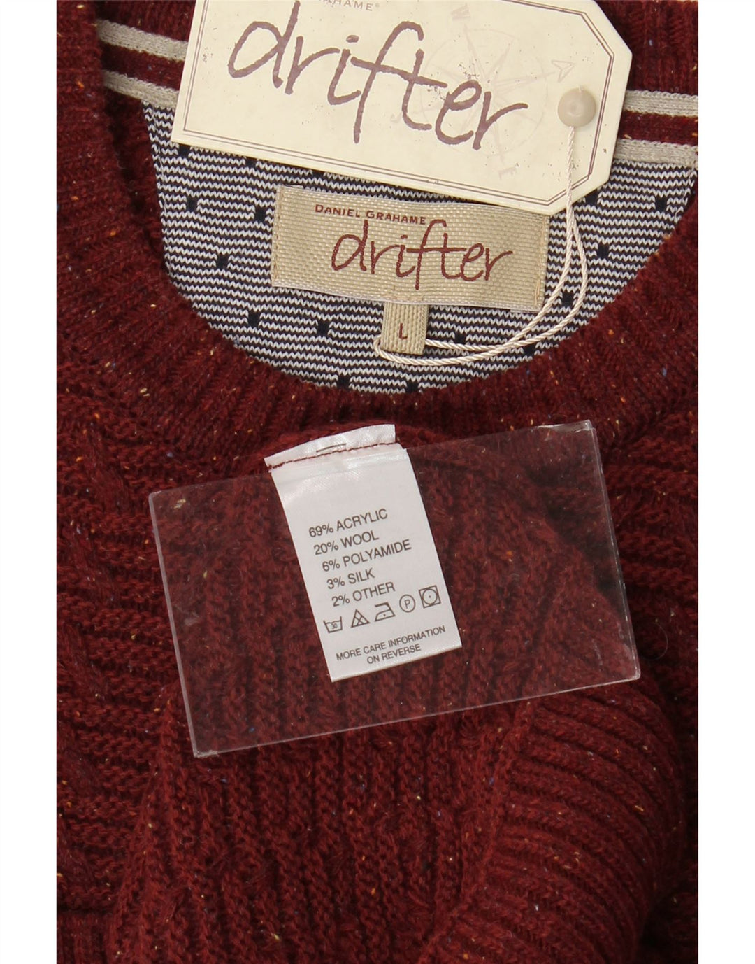 DANIEL GRAHAME Mens Drifter Crew Neck Jumper Sweater Large Burgundy