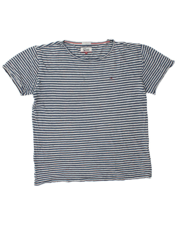 Tommy Hilfiger Mens T-Shirt Top Medium Navy Blue Striped Cotton