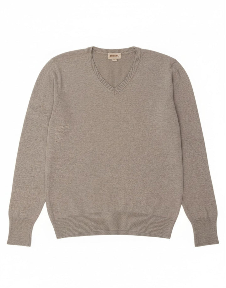 Diesel Womens V-Neck Jumper Sweater UK 14 Medium Grey