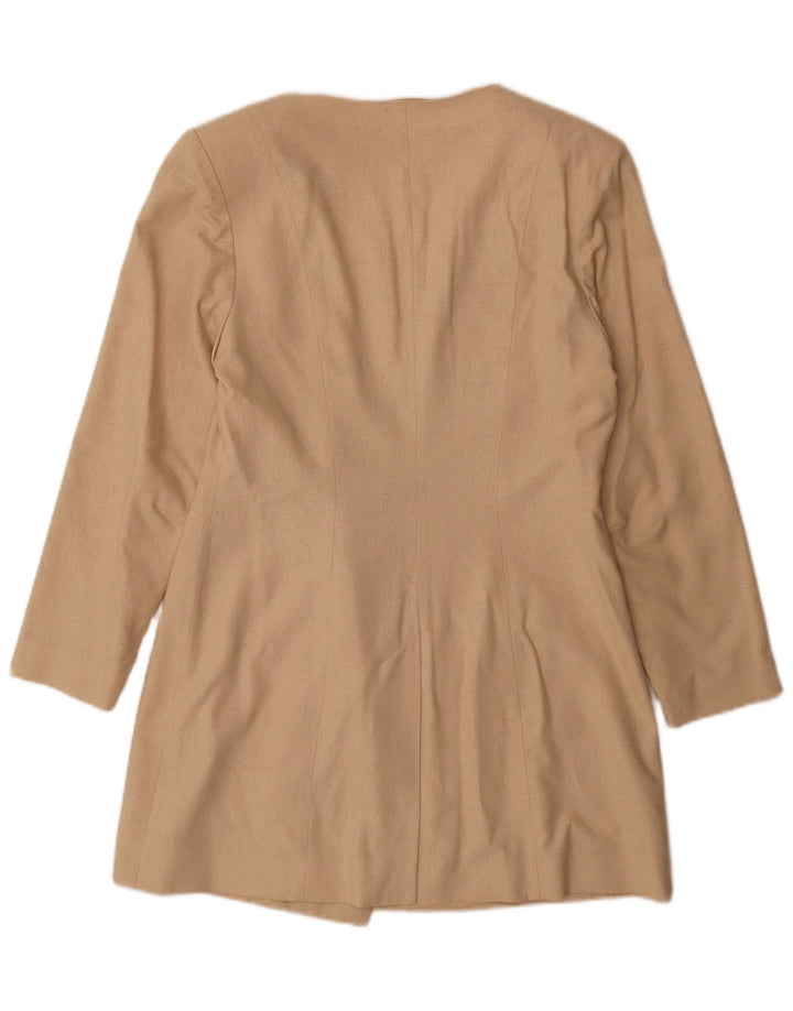 Vintage Womens Longline 1 Button Blazer Jacket UK 10 Small Beige Silk