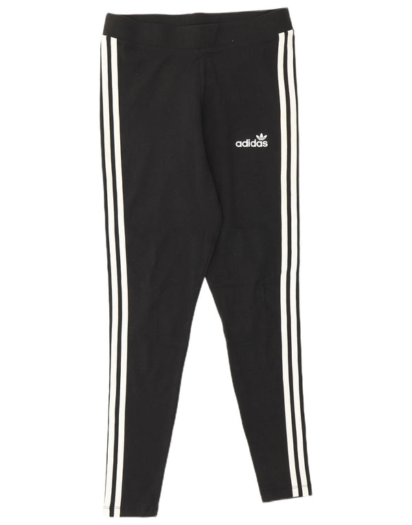 Adidas Womens Leggings UK 14 Medium Black Striped Cotton