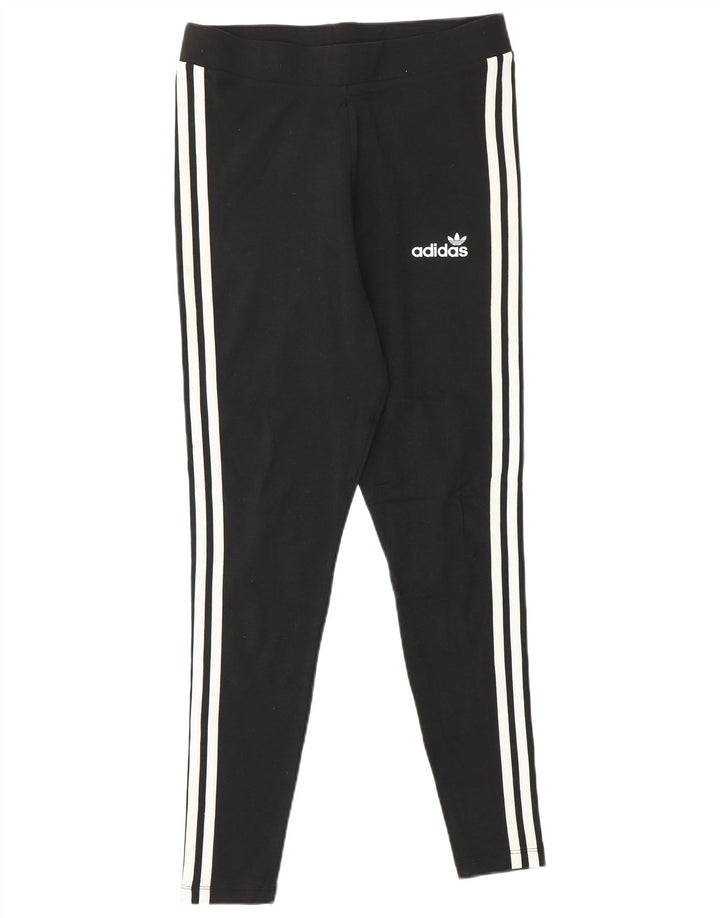 Adidas Womens Leggings UK 14 Medium Black Striped Cotton