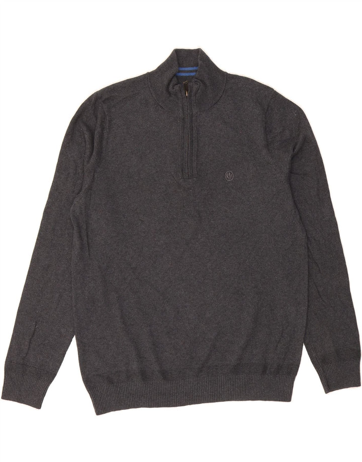 FAT FACE Mens Zip Neck Jumper Sweater Medium Grey Cotton Vintage Fat Face and Second-Hand Fat Face from Messina Hembry 