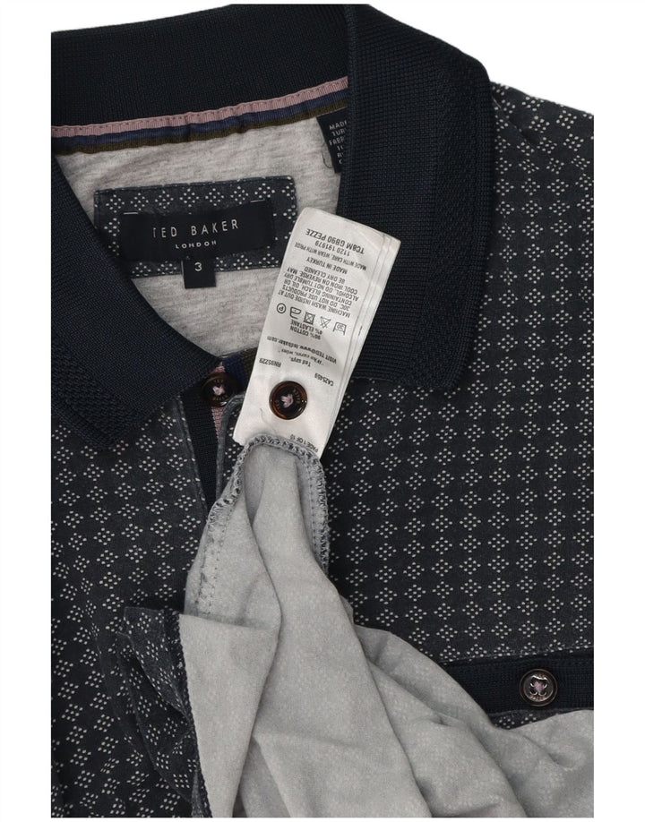 Ted Baker Mens Polo Shirt Size 3 Medium Navy Blue Geometric
