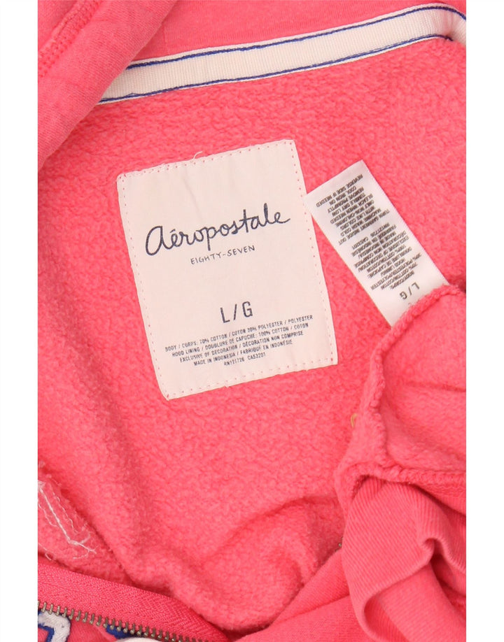 AEROPOSTALE Womens Graphic Zip Hoodie Sweater UK 16 Large Pink Cotton