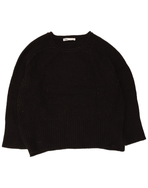 Zara Womens Oversized Boat Neck Jumper Sweater UK 16 Large Black Acrylic