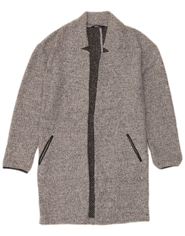 MARKS & SPENCER Womens Oversized Open Overcoat UK 6 XS Grey Flecked