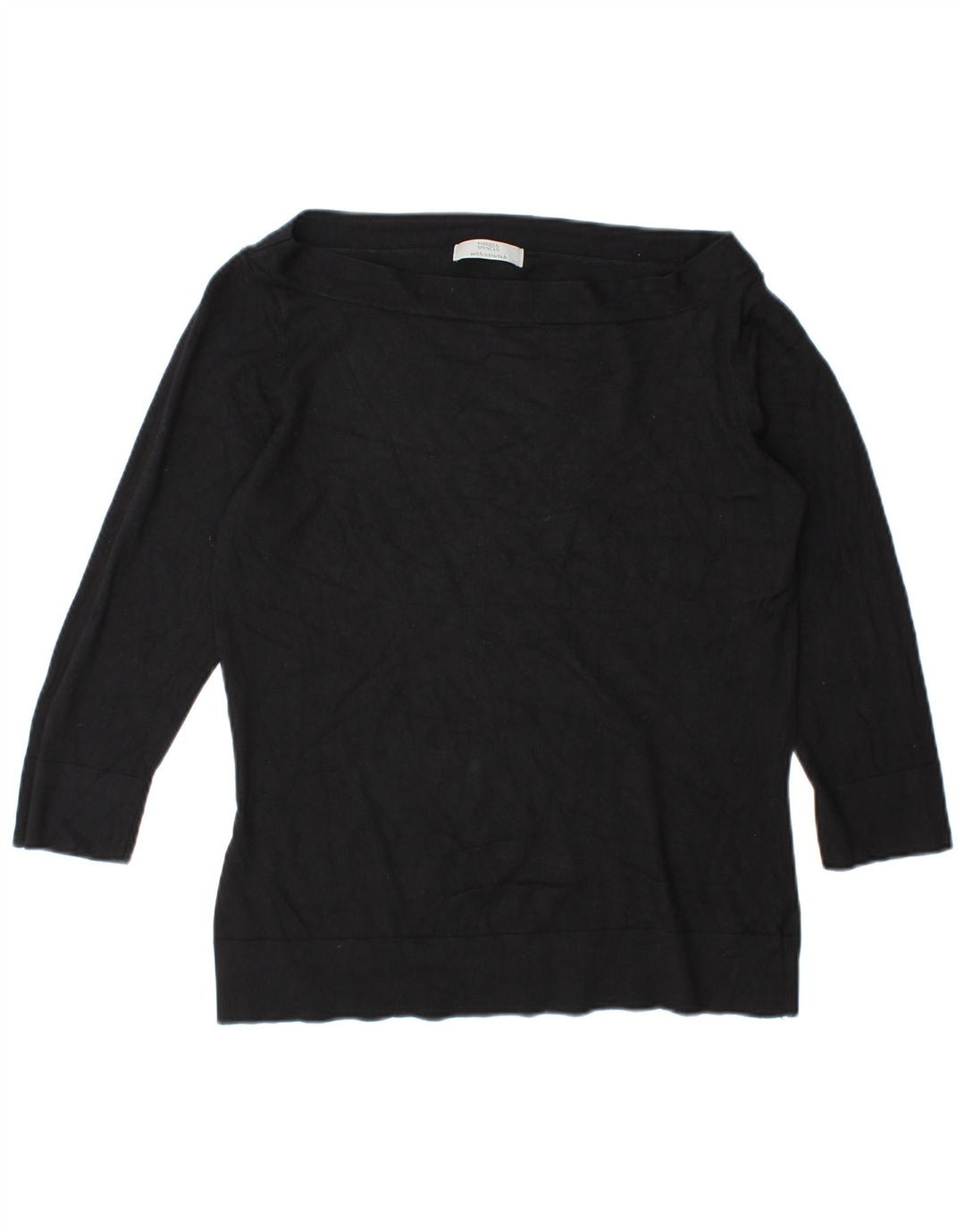 Marks & Spencer Womens Lash Top 3/4 Sleeve UK 10 Small Black Viscose