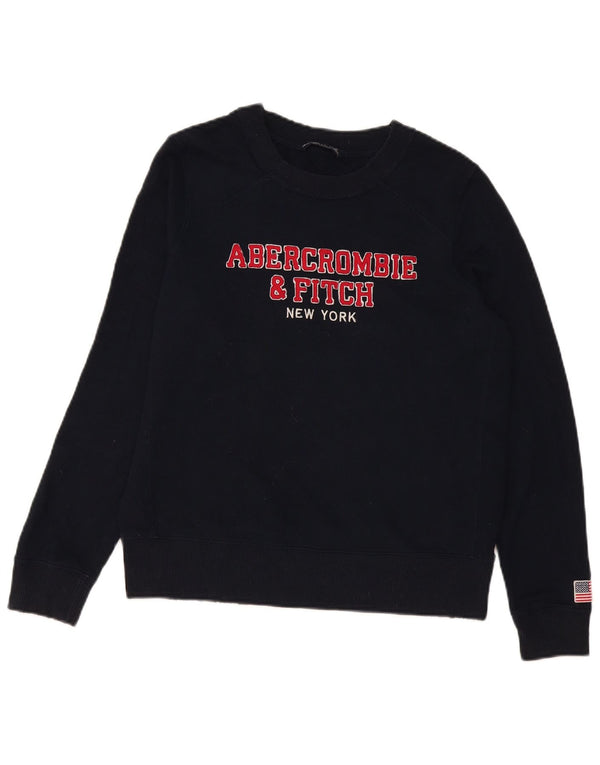 Abercrombie & Fitch Womens Graphic Sweatshirt Jumper UK 14 Medium Navy Blue