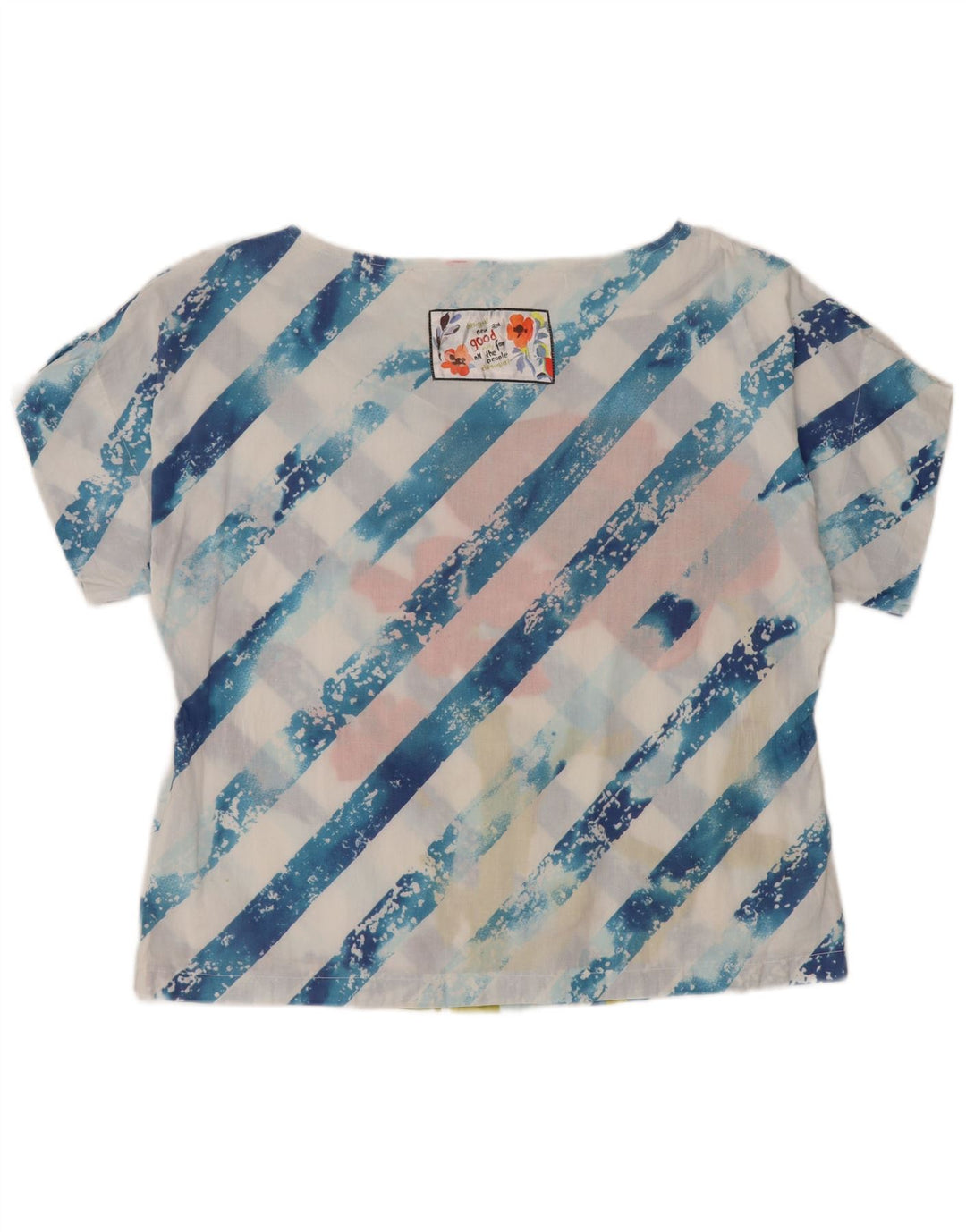 DESIGUAL Womens Graphic Blouse Top UK 14 Medium Blue Striped