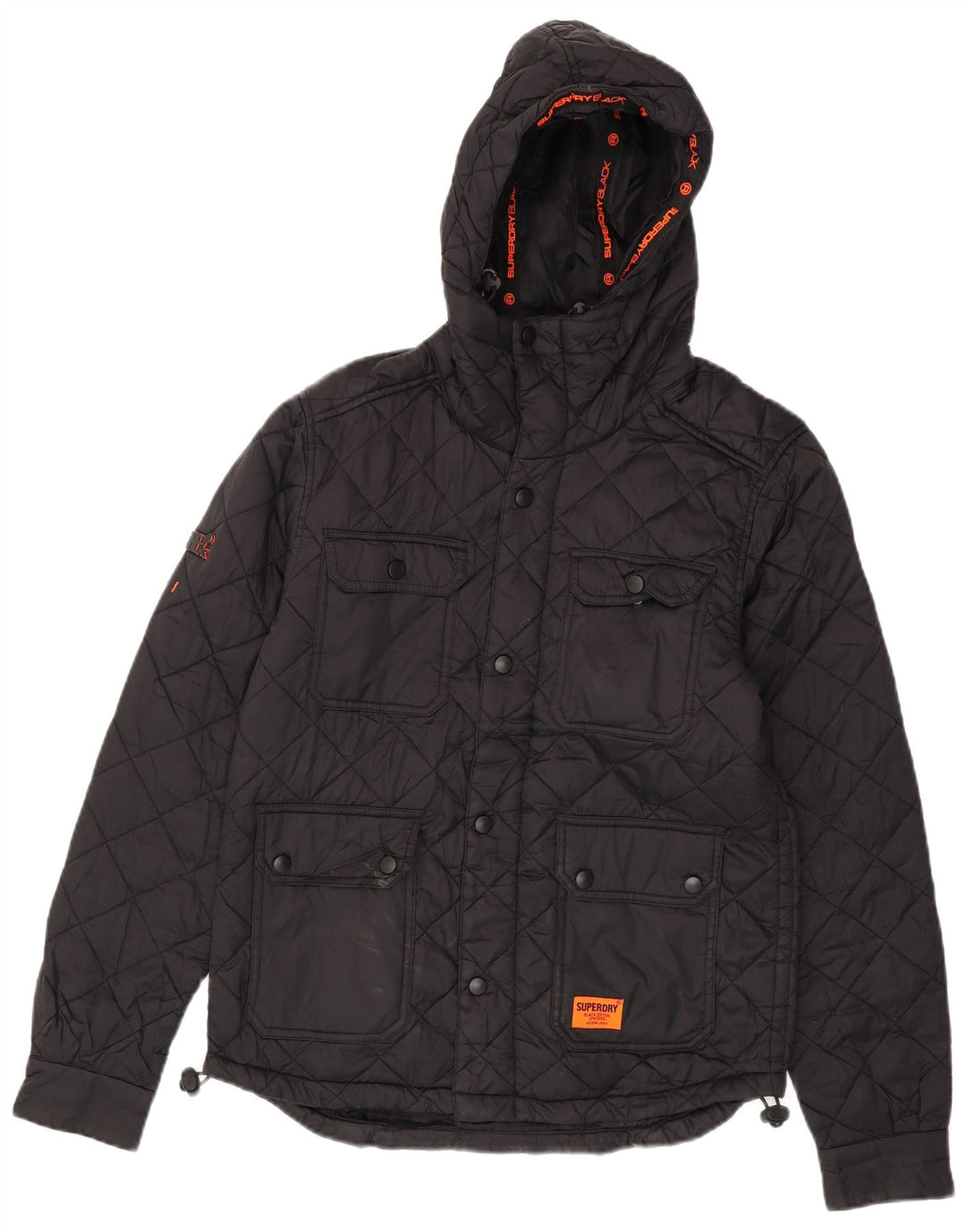 SUPERDRY Mens Hooded Quilted Jacket UK 36 Small Black Nylon