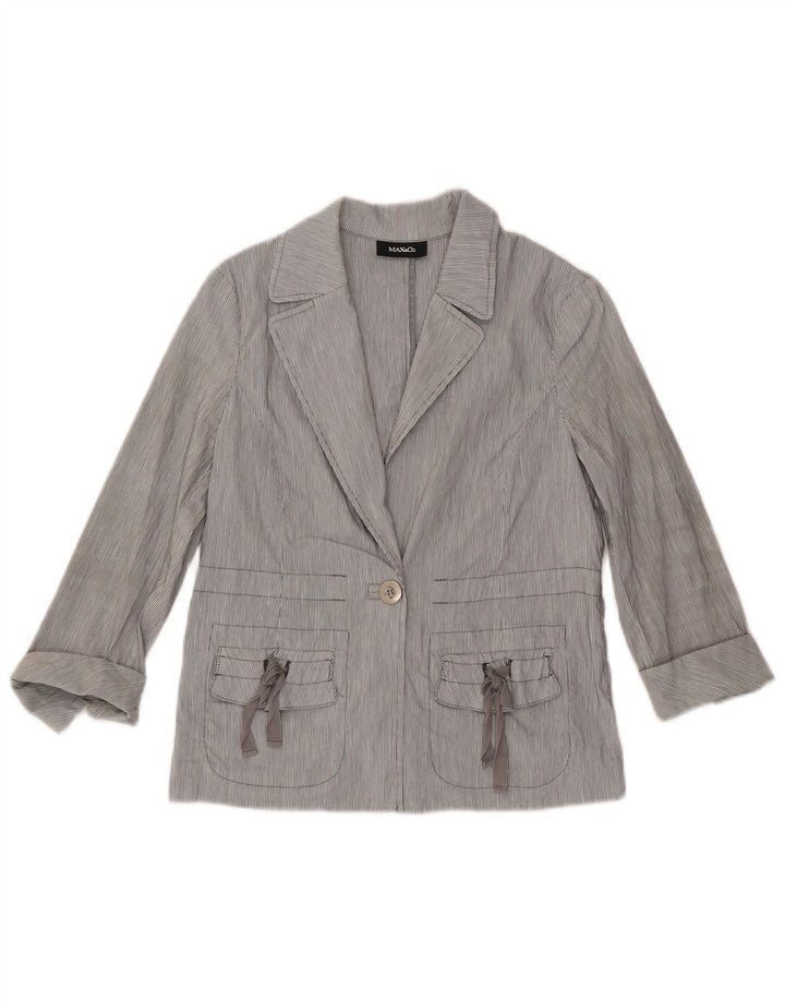 Max & Co. Womens 3/4 Sleeve Blazer Jacket UK 8 Small Blue Pinstripe
