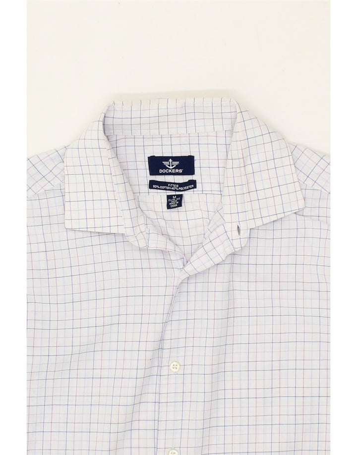 DOCKERS Mens Fitted Shirt Size 15 1/2 Medium White Check Cotton Vintage Dockers and Second-Hand Dockers from Messina Hembry 