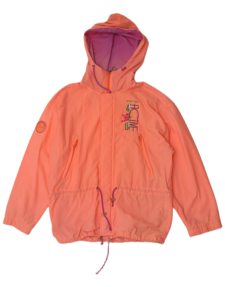 Diadora Womens Oversized Graphic Hooded Rain Jacket UK 14 Medium Pink