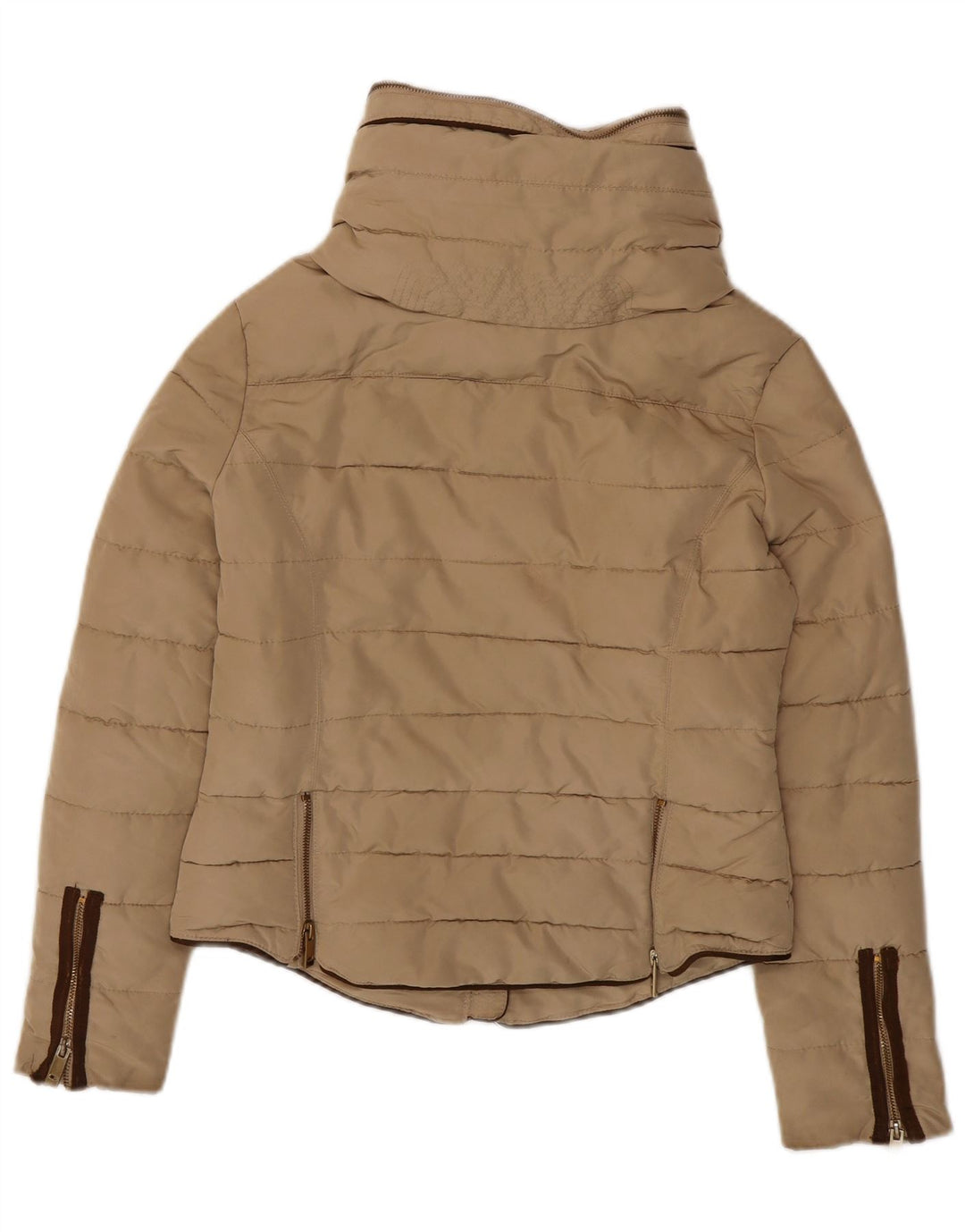 Zara Womens Crop Hooded Padded Jacket UK 14 Medium Beige Polyester