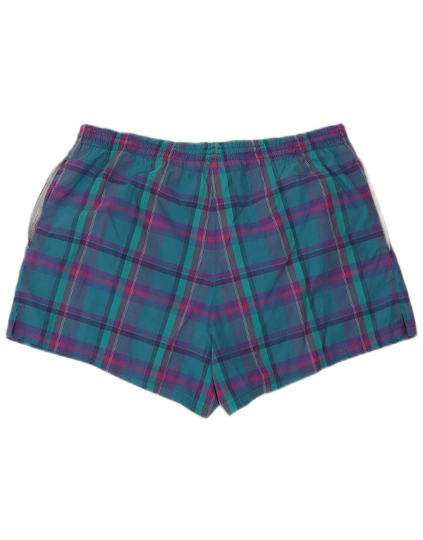 Adidas Mens Swimming Shorts Large W36 L3 Turquoise Plaid Retro
