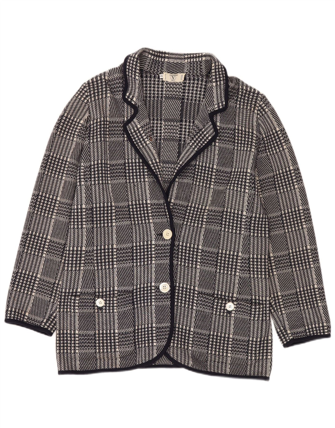VALENTINO Womens Miss V Blazer Jacket IT 48 XL Navy Blue Houndstooth