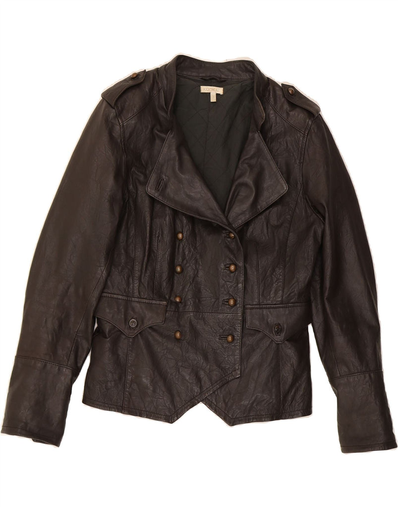 KOOKAI Womens Double Breasted Military Jacket Size 3 XS Brown Leather Vintage Kookai and Second-Hand Kookai from Messina Hembry 