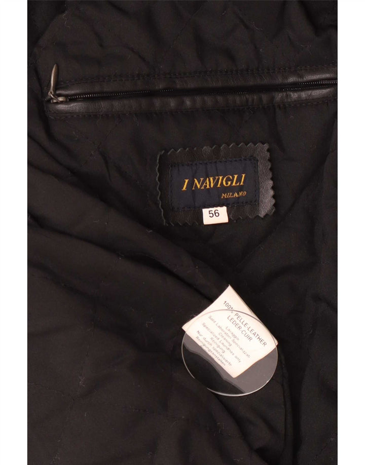 I NAVIGLI Mens Leather Jacket IT 56 3XL Black