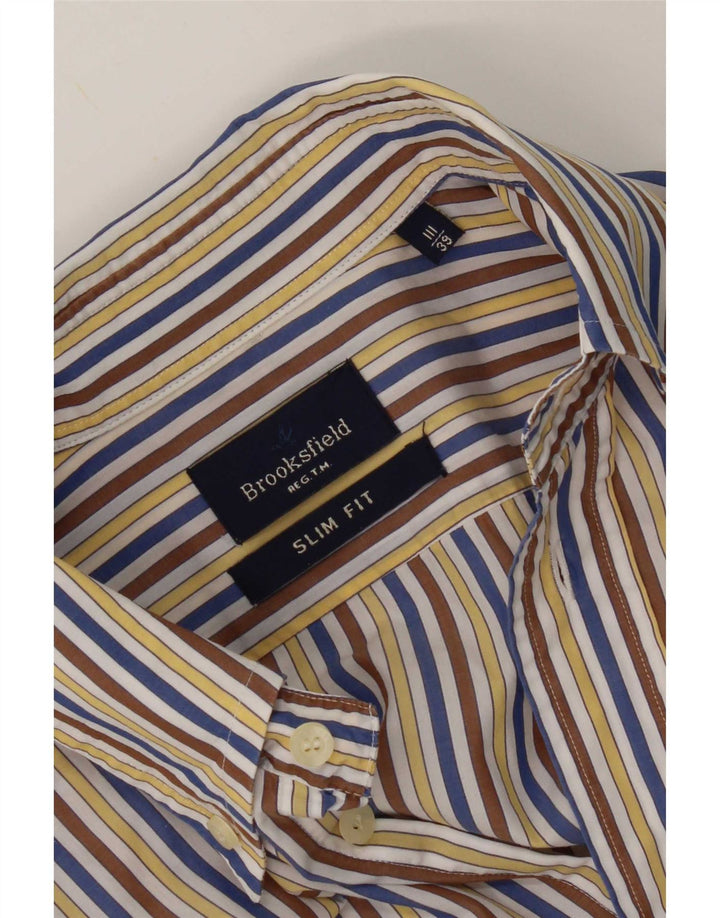 Brooksfield Mens Slim Fit Shirt Size 39 Medium Multicoloured Pinstripe