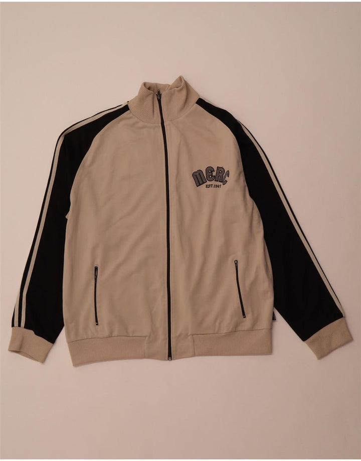 MERC Mens Graphic Tracksuit Top Jacket XL Beige Colourblock Cotton