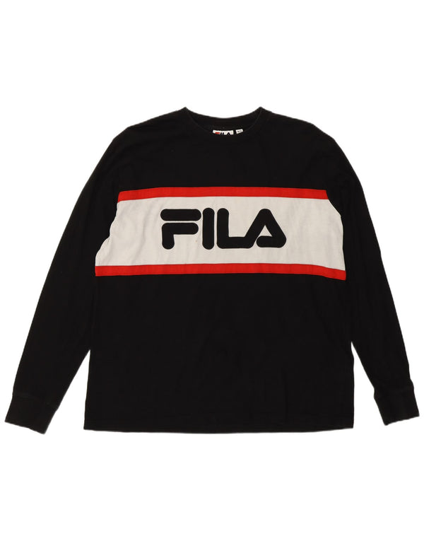 Fila Womens Graphic Sweatshirt Jumper UK 12 Medium Black Colourblock