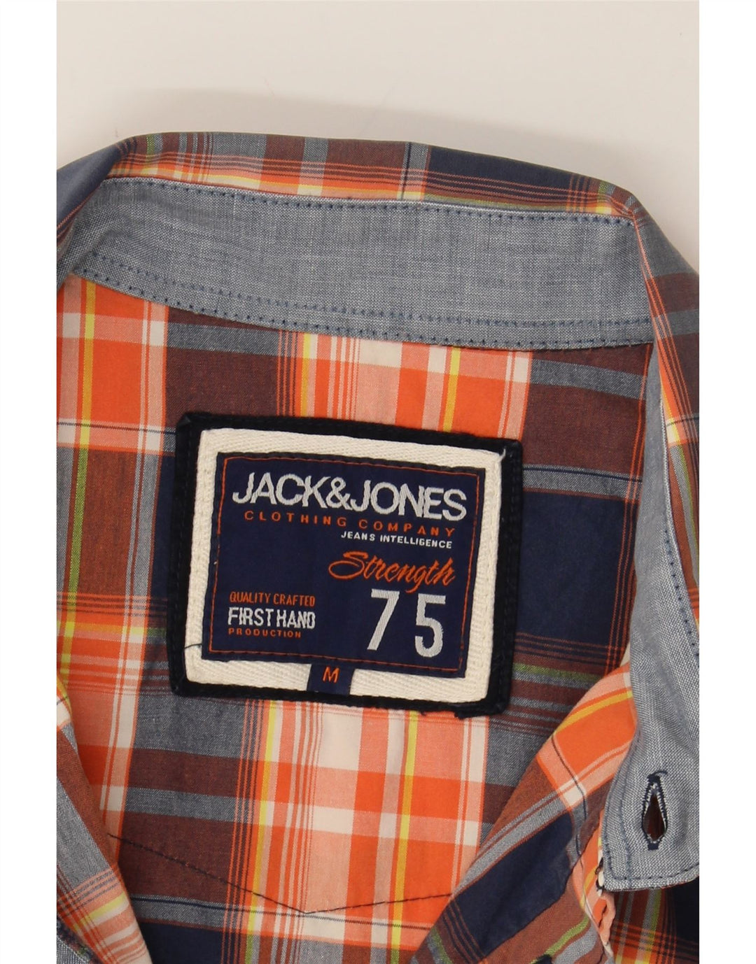 JACK & JONES Mens Graphic Short Sleeve Shirt Medium Orange Check Vintage Jack & Jones and Second-Hand Jack & Jones from Messina Hembry 