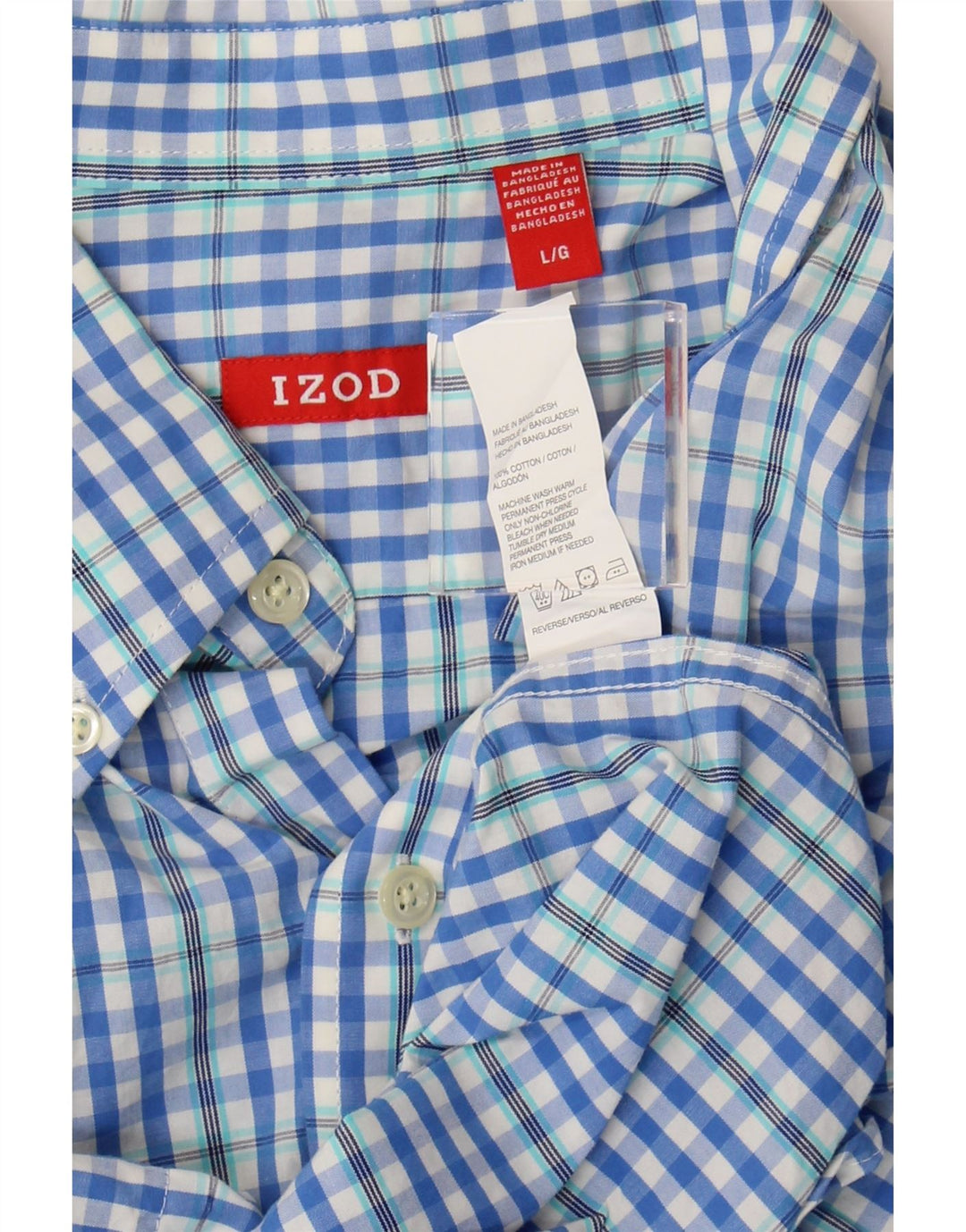 IZOD Mens Short Sleeve Shirt Large Blue Check Cotton Vintage Izod and Second-Hand Izod from Messina Hembry 