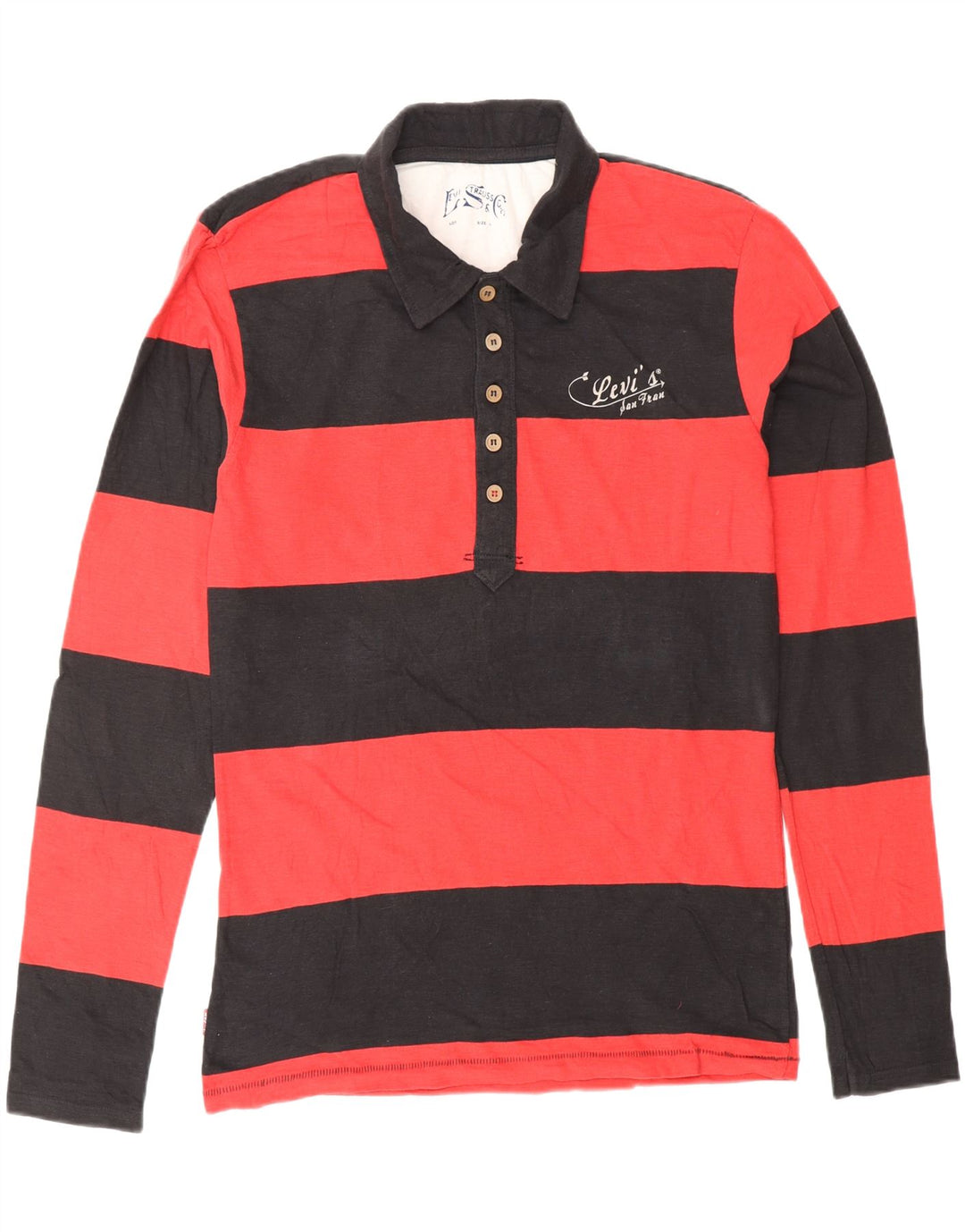 LEVI'S Mens Graphic Long Sleeve Rugby Polo Shirt Large Red Striped Cotton