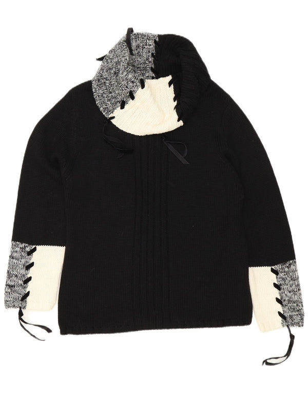 Monari Womens Roll Neck Jumper Sweater UK 16 Large Black Colourblock Cotton