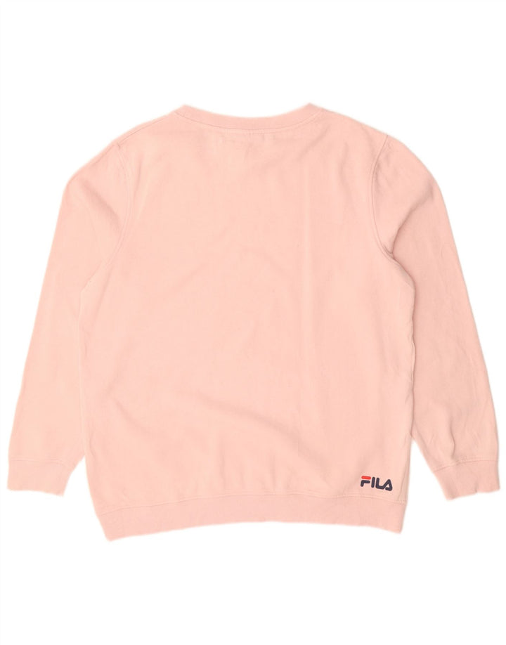 FILA Womens Oversized Graphic Sweatshirt Jumper UK 14 Medium Pink Cotton