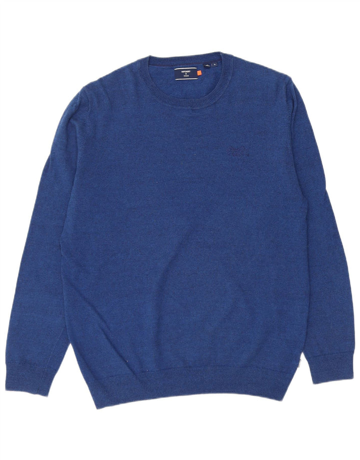 SUPERDRY Mens Crew Neck Jumper Sweater Large Blue Cotton