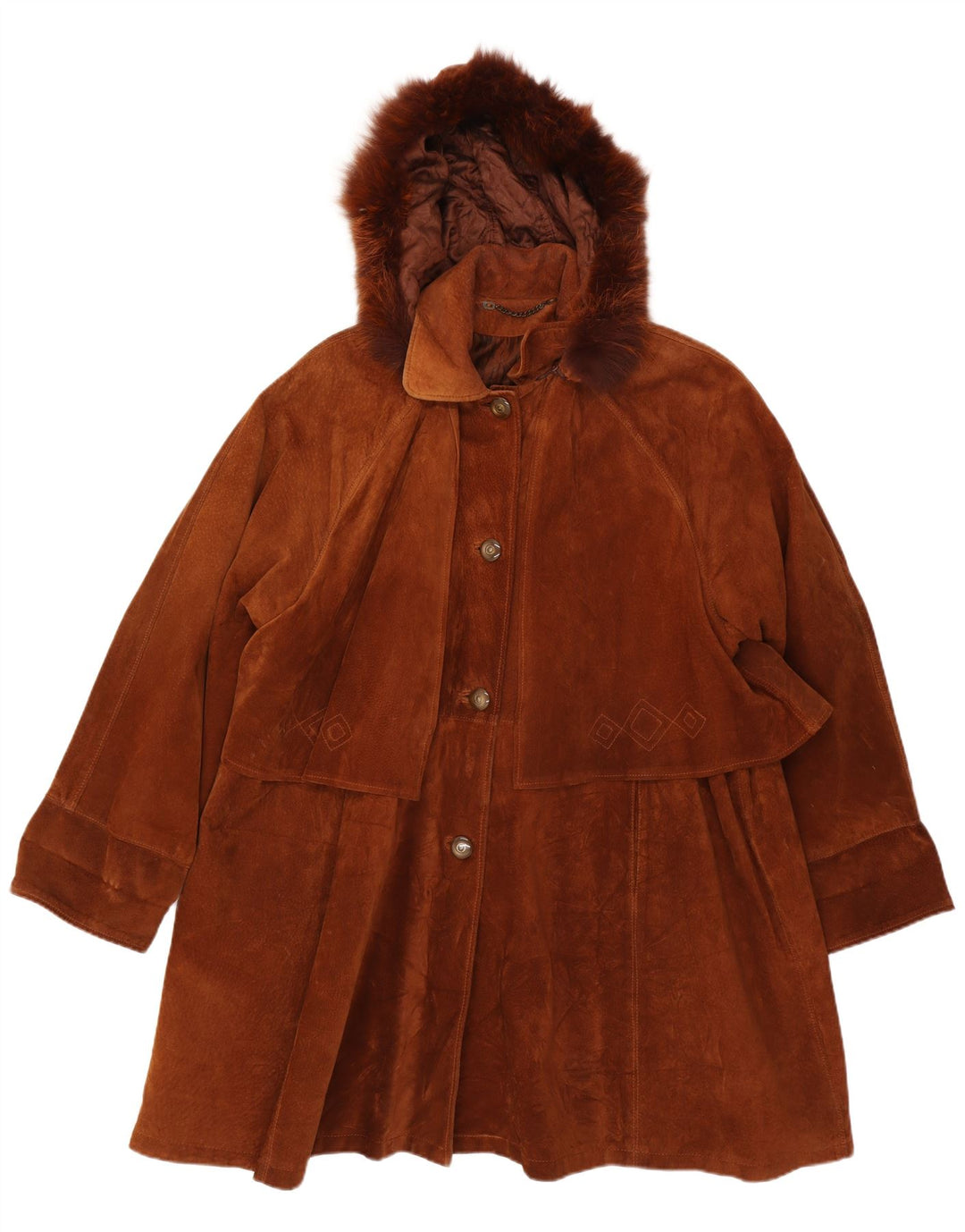 Vintage Womens Oversized Hooded Suede Overcoat IT 44 Medium Brown Leather