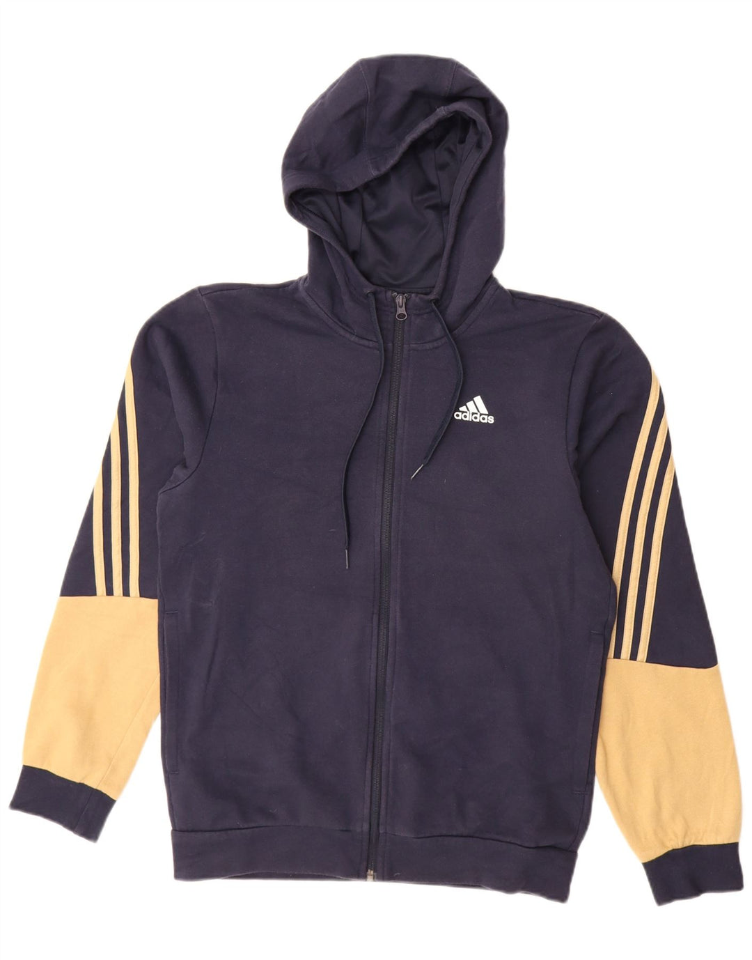 ADIDAS Mens Zip Hoodie Sweater Small Navy Blue Colourblock Cotton