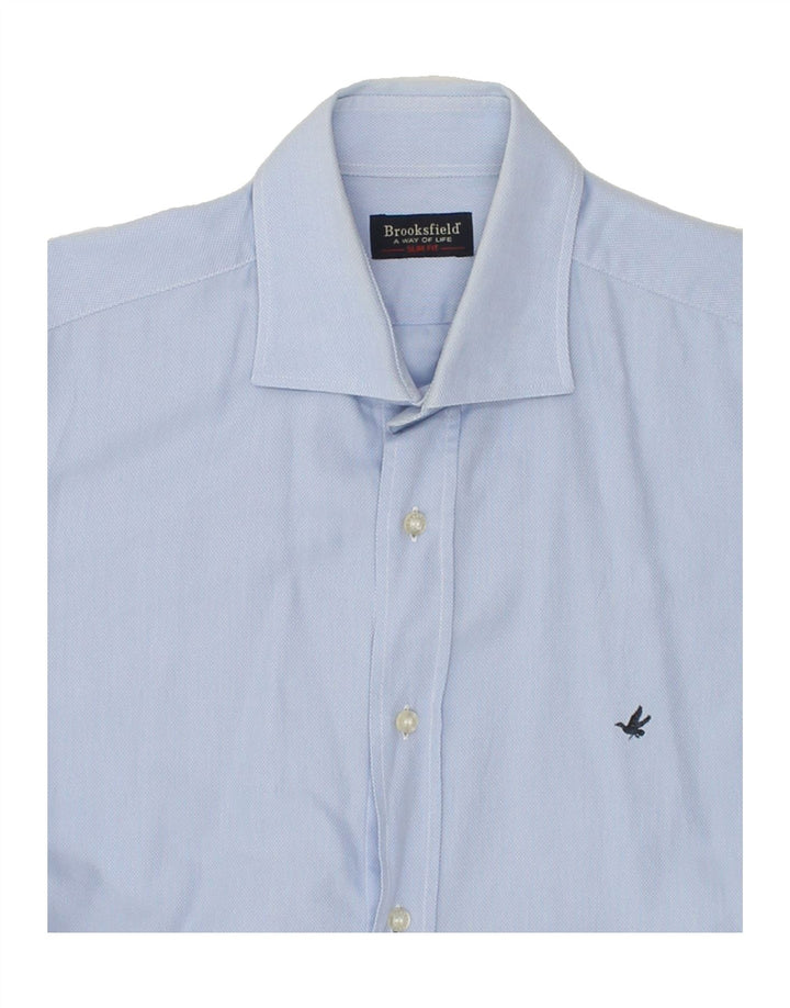 BROOKSFIELD Mens Slim Fit Shirt Size 39 Medium Blue Cotton Vintage Brooksfield and Second-Hand Brooksfield from Messina Hembry 
