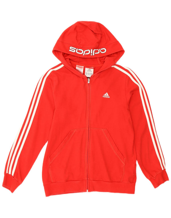 Adidas Girls Zip Hoodie Sweater 13-14 Years Red Cotton