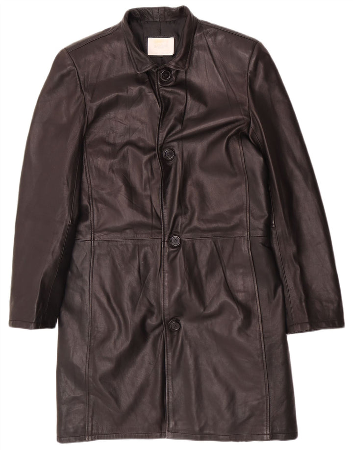 Barone Mens Leather Coat UK 36 Small Black