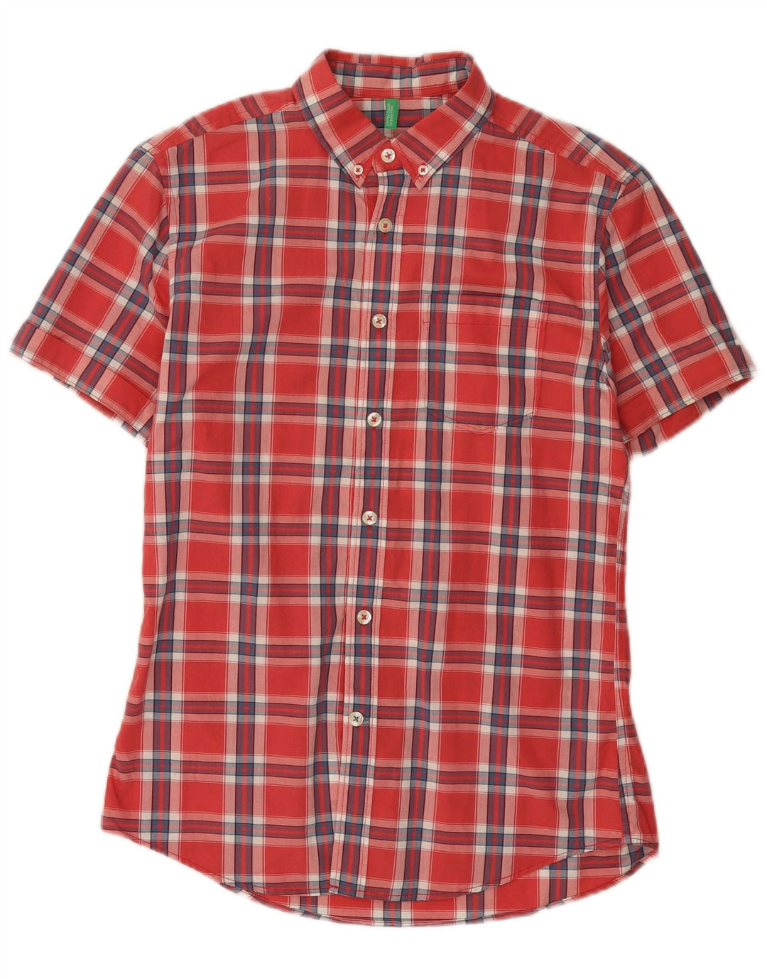 BENETTON Mens Short Sleeve Shirt Medium Red Check Cotton