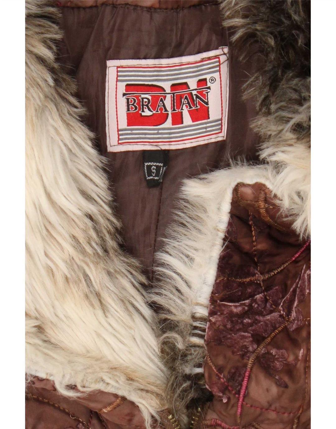 Vintage Womens Quilted Jacket UK 10 Small Brown Floral