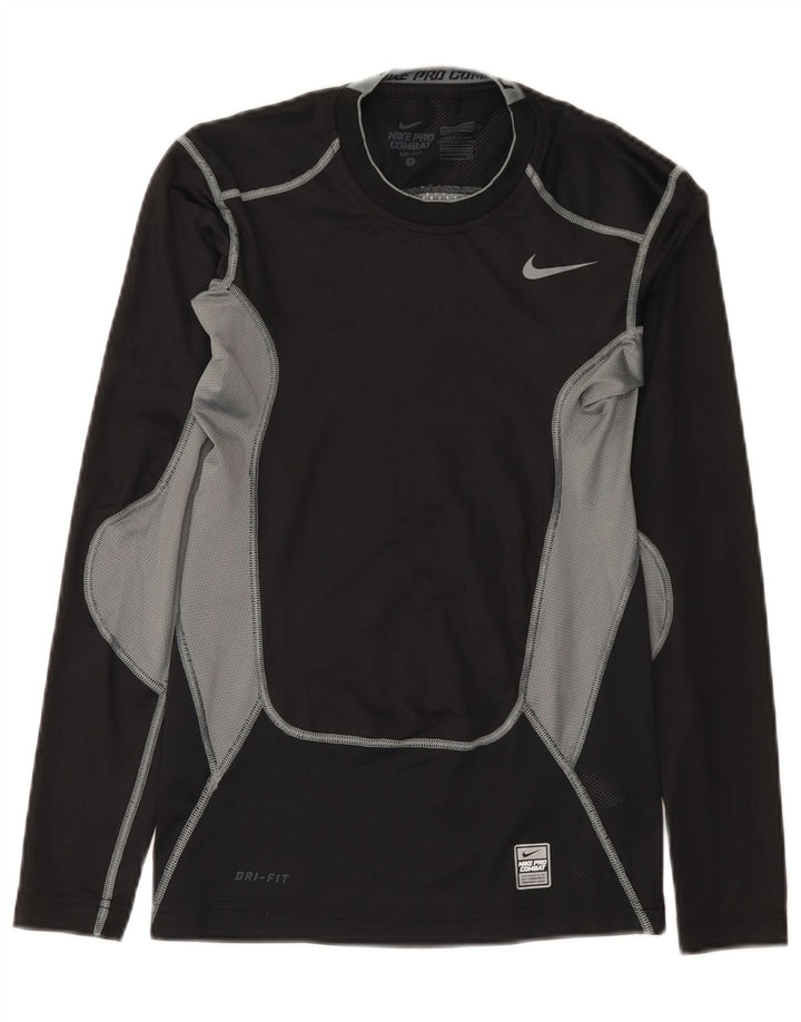 Nike Mens Dri Fit Top Long Sleeve Small Black Colourblock Polyester