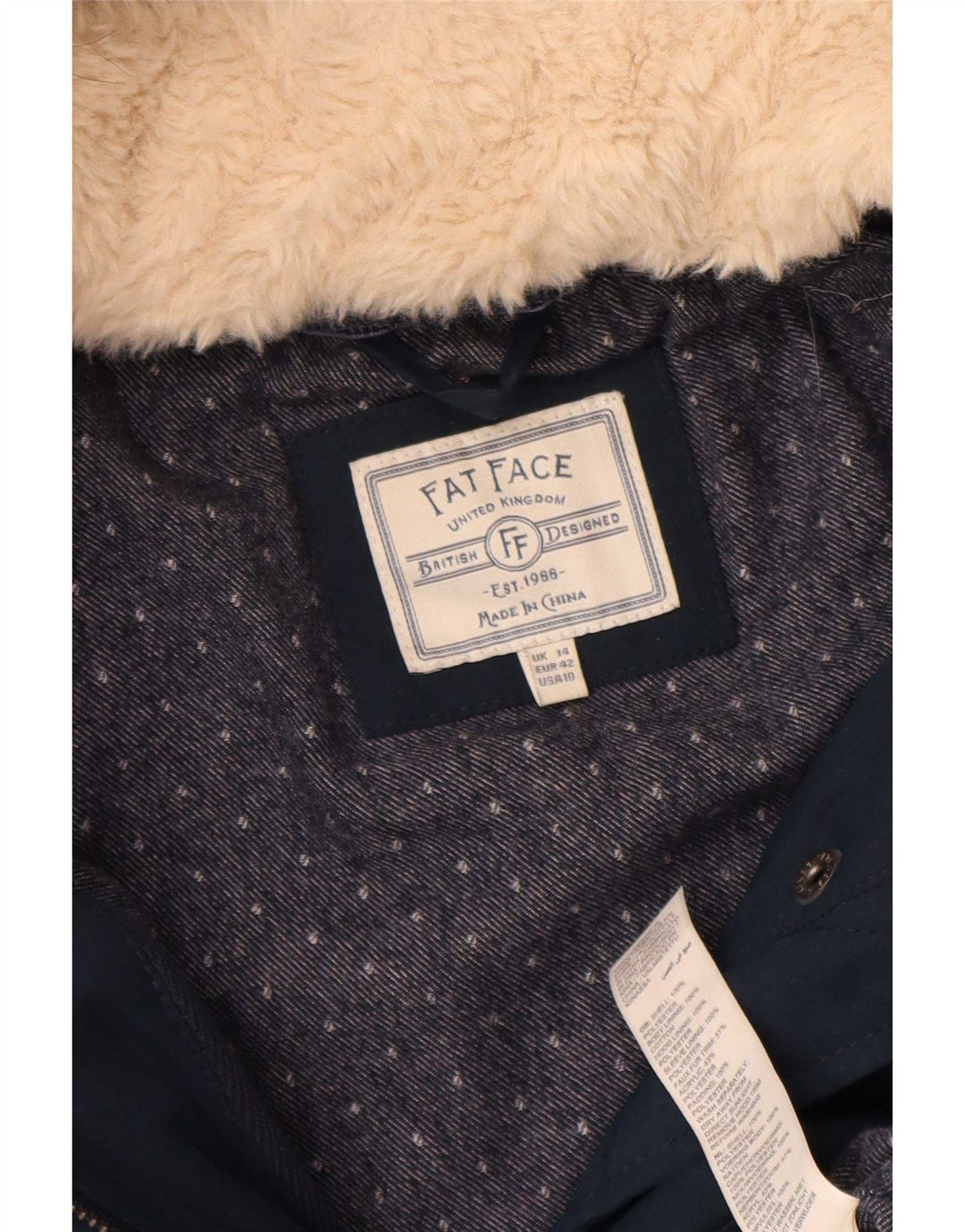 Fat Face Womens Hooded Padded Jacket UK 14 Large Navy Blue Polyester
